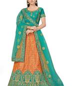 Peach embroidered Art Silk semi stitched lehenga