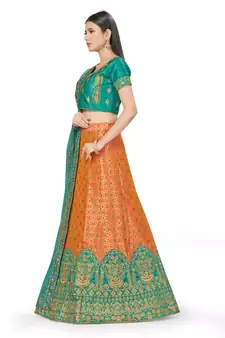 Peach embroidered Art Silk semi stitched lehenga