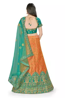 Peach embroidered Art Silk semi stitched lehenga