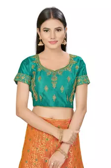 Peach embroidered Art Silk semi stitched lehenga