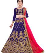 Blue embroidered satin semi stitched lehenga