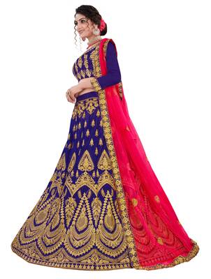 Blue embroidered satin semi stitched lehenga 2