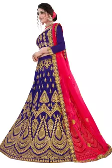 Blue embroidered satin semi stitched lehenga