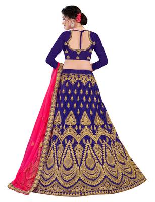 Blue embroidered satin semi stitched lehenga 3