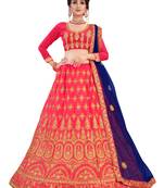 Pink embroidered satin semi stitched lehenga