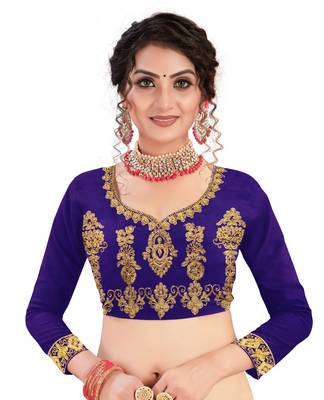 Blue embroidered satin semi stitched lehenga 4