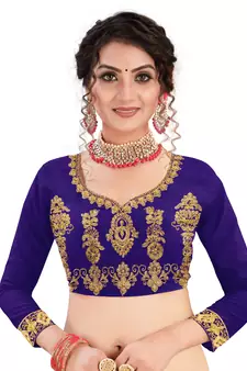 Blue embroidered satin semi stitched lehenga