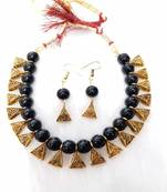Exotic Black Beaded Gold Plated Wedding Jewellery Choker Necklace Set for Women