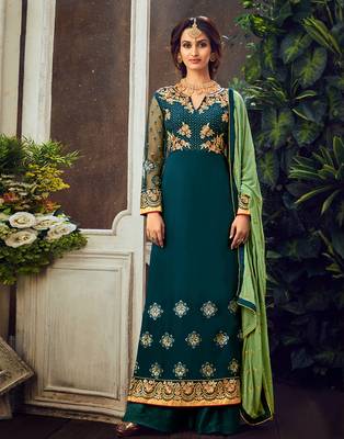 Teal embroidered pure georgette salwar 1