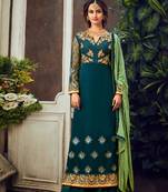 Teal embroidered pure georgette salwar