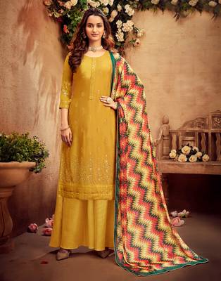 Yellow embroidered pure viscose salwar 1