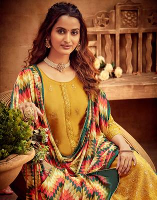 Yellow embroidered pure viscose salwar 2