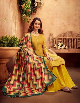 Yellow embroidered pure viscose salwar 3