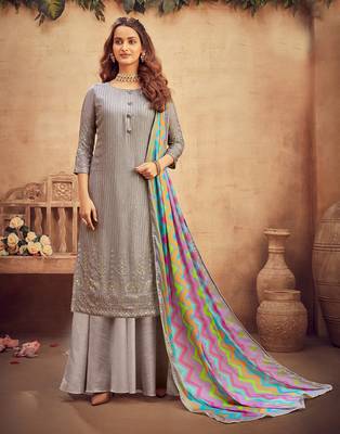 Grey embroidered pure viscose salwar 1