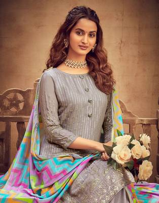 Grey embroidered pure viscose salwar 2