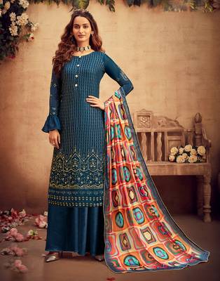 Blue embroidered pure viscose salwar 1