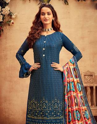 Blue embroidered pure viscose salwar 3
