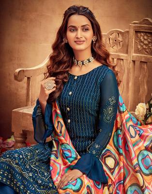 Blue embroidered pure viscose salwar 4