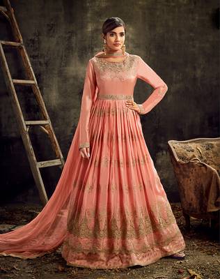 Peach embroidered silk blend salwar 1