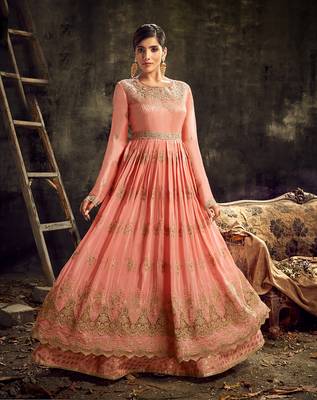 Peach embroidered silk blend salwar 2