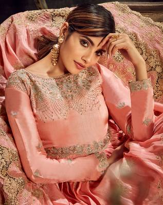 Peach embroidered silk blend salwar 3