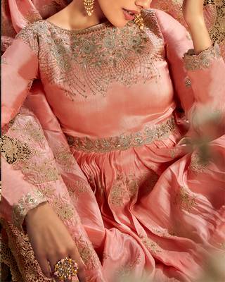 Peach embroidered silk blend salwar 4