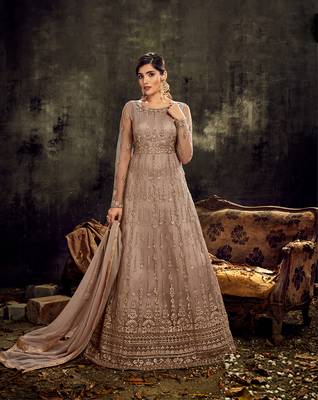Brown embroidered net salwar 1
