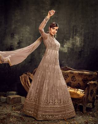 Brown embroidered net salwar 3