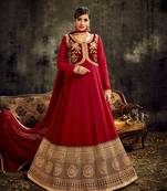 Maroon embroidered georgette  salwar