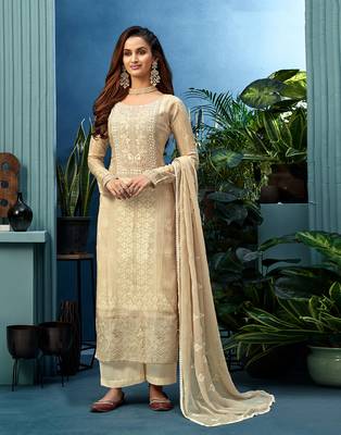 Beige embroidered viscose salwar 1