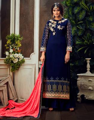 Blue embroidered pure georgette salwar 1
