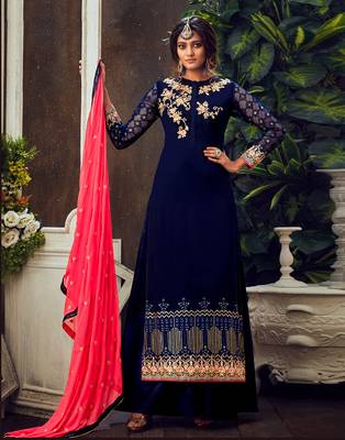 Blue embroidered pure georgette salwar 2