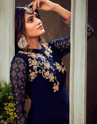 Blue embroidered pure georgette salwar 3