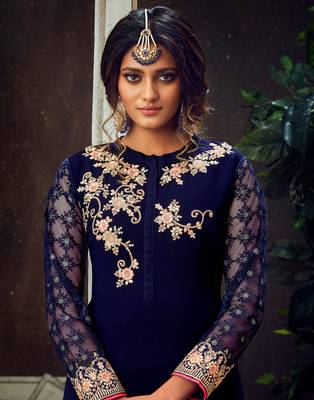 Blue embroidered pure georgette salwar 4