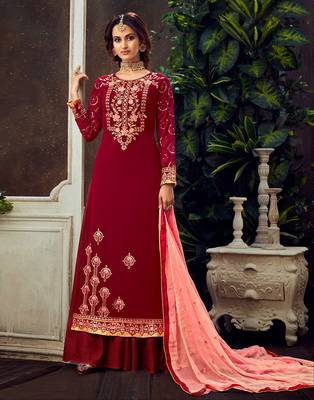 Red embroidered pure georgette salwar 1