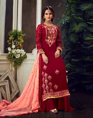 Red embroidered pure georgette salwar 2