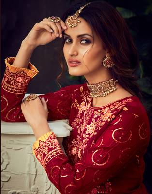 Red embroidered pure georgette salwar 3