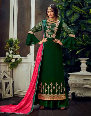 Green embroidered pure georgette salwar 1
