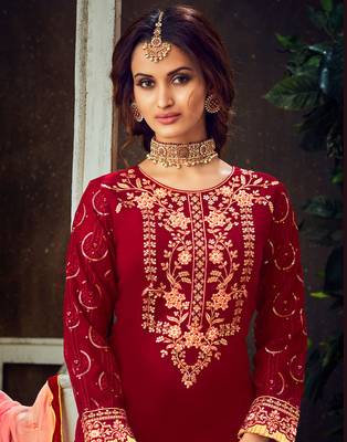 Red embroidered pure georgette salwar 4
