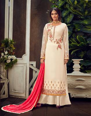 Cream embroidered pure georgette salwar 1