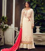 Cream embroidered pure georgette salwar