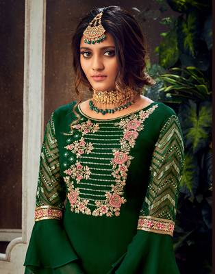 Green embroidered pure georgette salwar 3