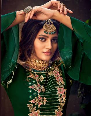 Green embroidered pure georgette salwar 4