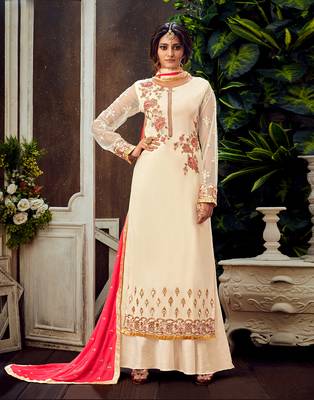 Cream embroidered pure georgette salwar 2