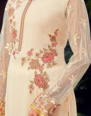 Cream embroidered pure georgette salwar 4