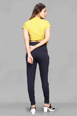 Navy-blue plain knit leggings 4
