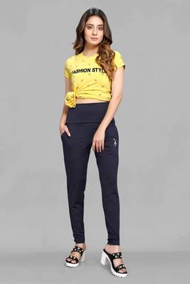 Navy-blue plain knit leggings 5