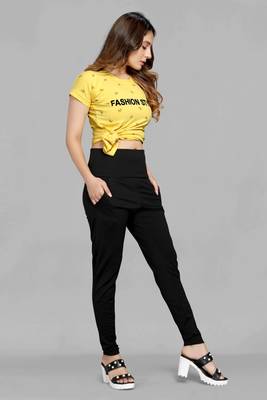 Black plain knit leggings 2