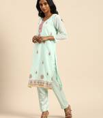 Turquoise embroidered chanderi silk salwar
