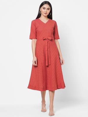 Peach woven cotton long-dresses 1